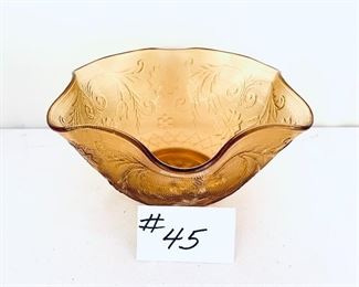 Amber glass bowl 10” w $25