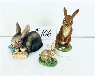 Set of ceramic/porcelain rabbits. 2-5” L. $30