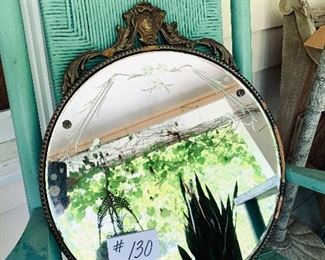 Antique round mirror. See photos for minor damage. 18w 23T $60 FIRM