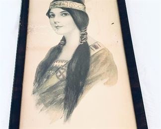 Vintage framed Indian girl. 10.5 20L 
$75 looks like colored lithograph. 