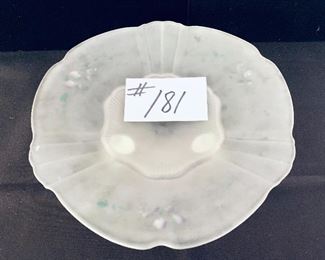 Hand painted and footed frosted glass tray
9.5w. 2.5 t.   $23