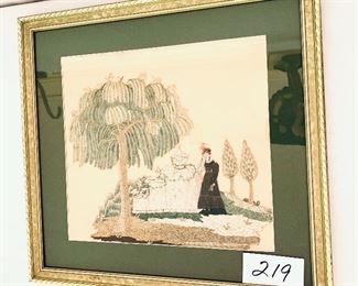 MOURNING ART  SILK ARTWORK. FRAMED MEASURES 20w 19t Believed to be circa 19th century. 
Gallery piece.  $3,000 FIRM 
Minor damage. See photos.