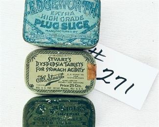 3 vintage pill tins.   3” w.  $20