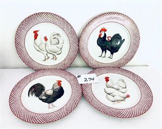 Set of 4 rooster plates. 10”w $45