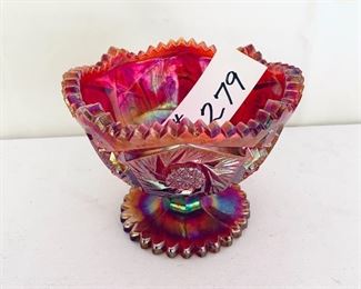 Red carnival glass footed bowl. 6.5 w 5t 
$30