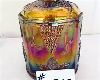 Carnival glass biscuit jar 9”t
$35