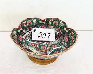 Lotus shaped bowl with rose medallion 
Looks like Chinese republican period. 
8”w $150
