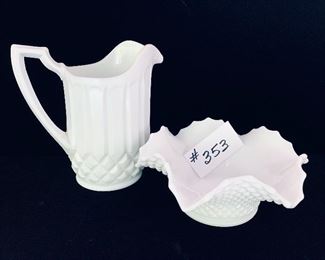 Milk glass pitcher and bowl 8t 9w $42