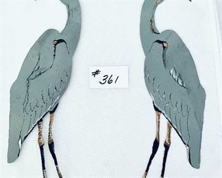 Two hand painted metal herons 21 inches tall $45