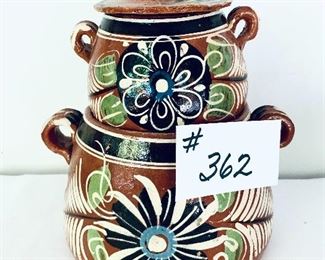 Two stacked Mexican  pots (one with no lid 10 inches tall $45
