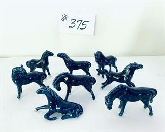 Set of eight china  vintage blue ceramic horses 2 inches long $30 
