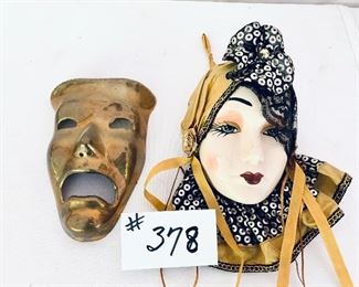 Brass mask and porcelain face 
8 to 7 inches tall $30