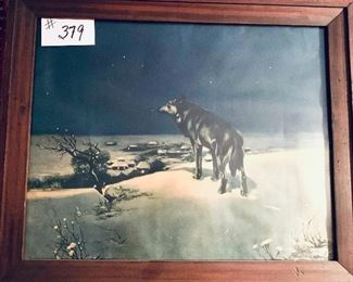 Vintage Framed Lone  wolf Art 
23 wide 19 tall $110  FIRM