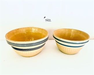 Pair of mixing bowls vintage 
see photos for damage 
nine and 10 inches wide $28