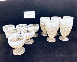 Moonstone hobnail glasses five water glasses six sherbets 11 pieces $110