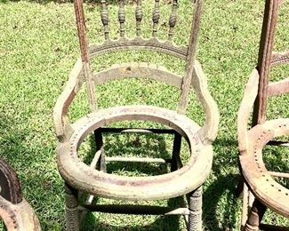 Set of four antique chairs. 
No bottoms. $65. 17w.  Seat height 18t
