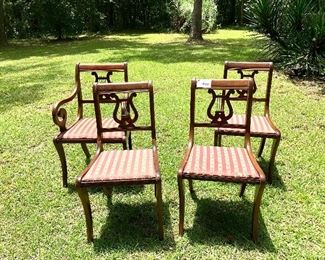 Four antique chairs.  $120
Captains chair is damaged. See photo 
17.5 w. Seat height  17t
$

