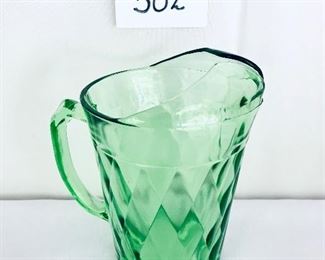 Vaseline Uranium glass pitcher 8 inches tall $39 