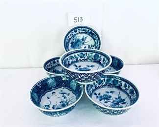 Six blue and white bowls 
6 inches wide $25