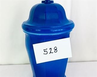 Blue glass jar 11 inches tall $35