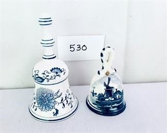 Pair of blue and white bells 4 to 6 inches tall $26