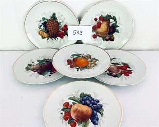 Set of six German fruit plates 8 inches wide $42