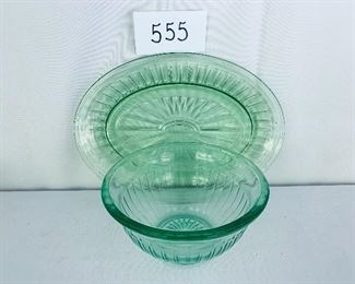 Vaseline Uranium glass lot $40 
Bowl 7”wide.  Platter 11”wide 