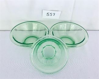 3 Vaseline uranium glass bowls. 
I small. 5.5 wide. 
2 medium 7 “ wide.    Lot $30