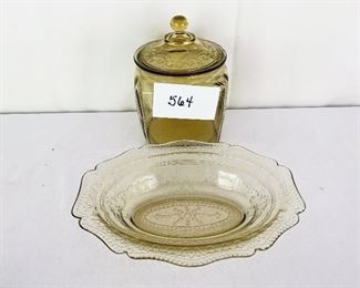 Biscuit jar 8” t and serving dish different patterns $38