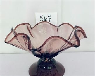 Purple footed glass dish 5.5 inches tall $26