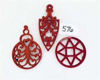 Set of three iron metal trivets 5 to 8 inches long $40