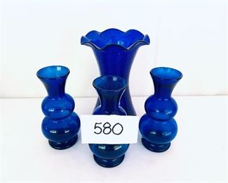 4 cobalt vases 6 to 8 inches tall $40
