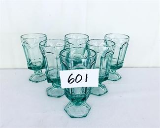 Set of six green water glasses 7 inches tall $30
