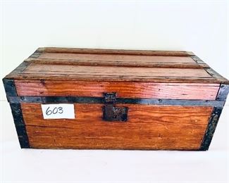 Small antique trunk 
24 inches wide 10 inches tall
 the latch is bent see photos $125
