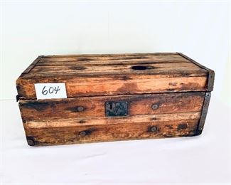 Primitive wooden chest/box no hinges 
24 wide 10 tall 11 deep 
one handle is missing $110