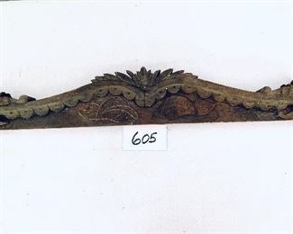 Wooden pediment 
4.5 inches tall 28 inches long 
slight damage see photos $32