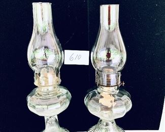 Pair of oil lamps non-matching 18 inches tall $60