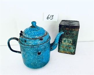 Kettle and tin see photo for rust
 7 to 8 inches tall 
Pair $24


