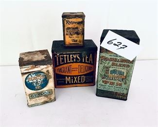 4 vintage tea tins  3.5 to 7.5”  tall $45