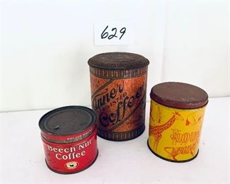 Three vintage tins  2.5 to 5.5” tall $38