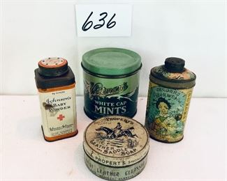 4 vintage tins 1.5 to 4.5” tall $42