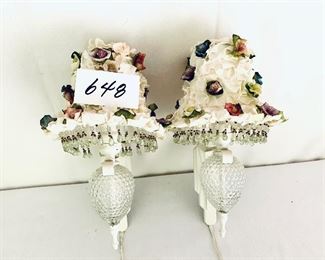 Vintage wall sconces electric with floral shades 13 inches long they work 
 please re-wire $225