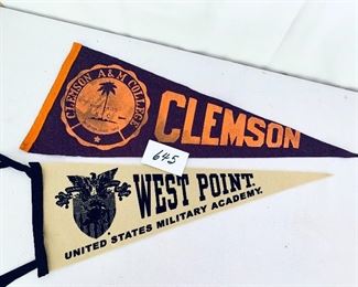 A- Vintage Clemson Pennant 27” long $35
B- Vintage West Point Pennant felt not secure on left 24 “ long $16