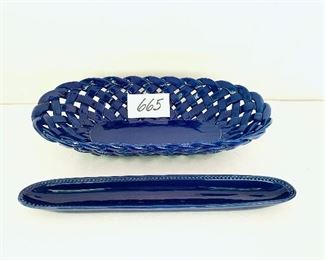 Cobalt blue bread basket from Italy and olive tray 16 inches long small imperfections see photo $38