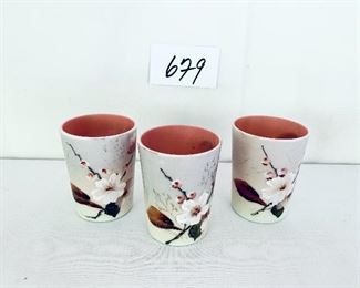 Three hand-painted glass tumblers 3.5 inches tall $17 FIRM 