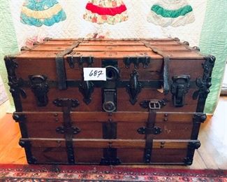 Large antique trunk 32 inches wide 19 inches deep 22 inches tall $350
 see photos straps broken