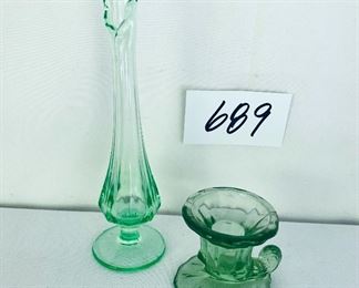 Vaseline uranium glass but face and candleholder 2 to 8 inches tall $38