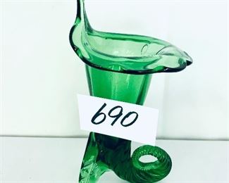 Green glass vase vintage 9.5 inches tall $24