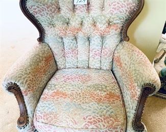 Carved wood chair with nail head embellishment
28 wide 35 tall 16 inch seat height $350