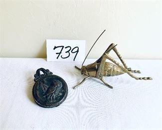 Lot. 
Brass cricket 6” L   Bronze clip. 3” 
$35